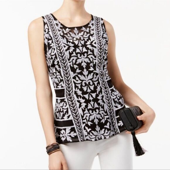 INC International NWT Black Embroidered Peplum Tank Blouse Medium Moody Blues - Picture 1 of 9